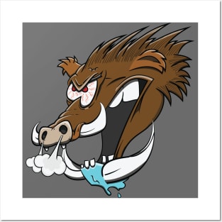 Angry Wild Hog Cartoon Boar Funny Animal Pig Head Posters and Art